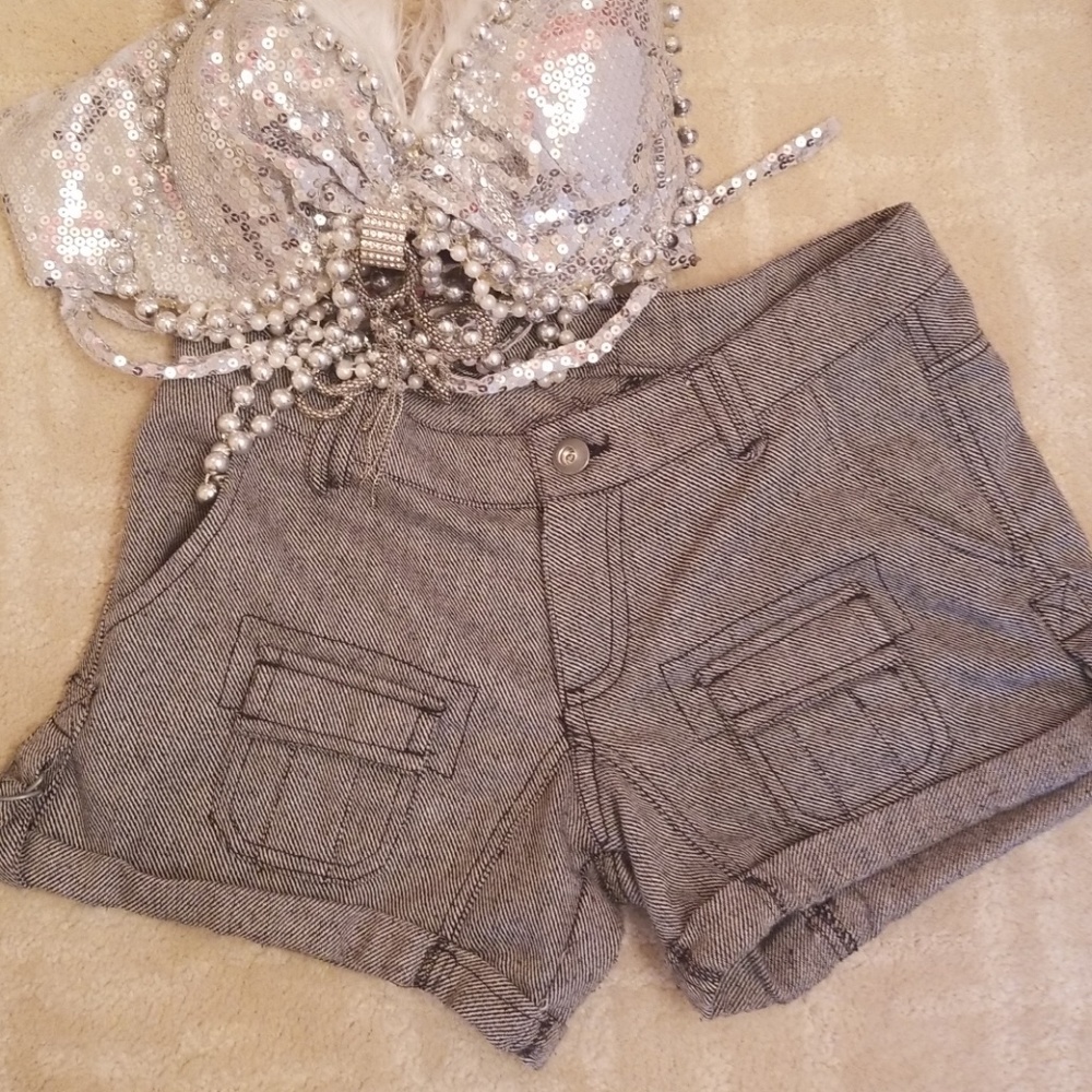 1st Kiss Shorts Sz 9 Juniors Black & White Twill - Picture 1 of 4